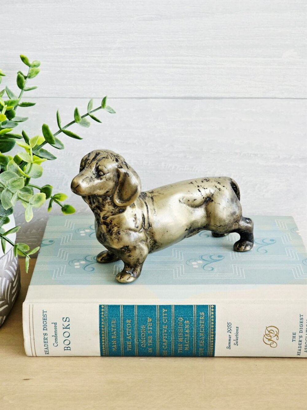Vintage Heavy Solid Brass Dachshund Wiener Dog Doxie Figurine - Picture 2 of 9